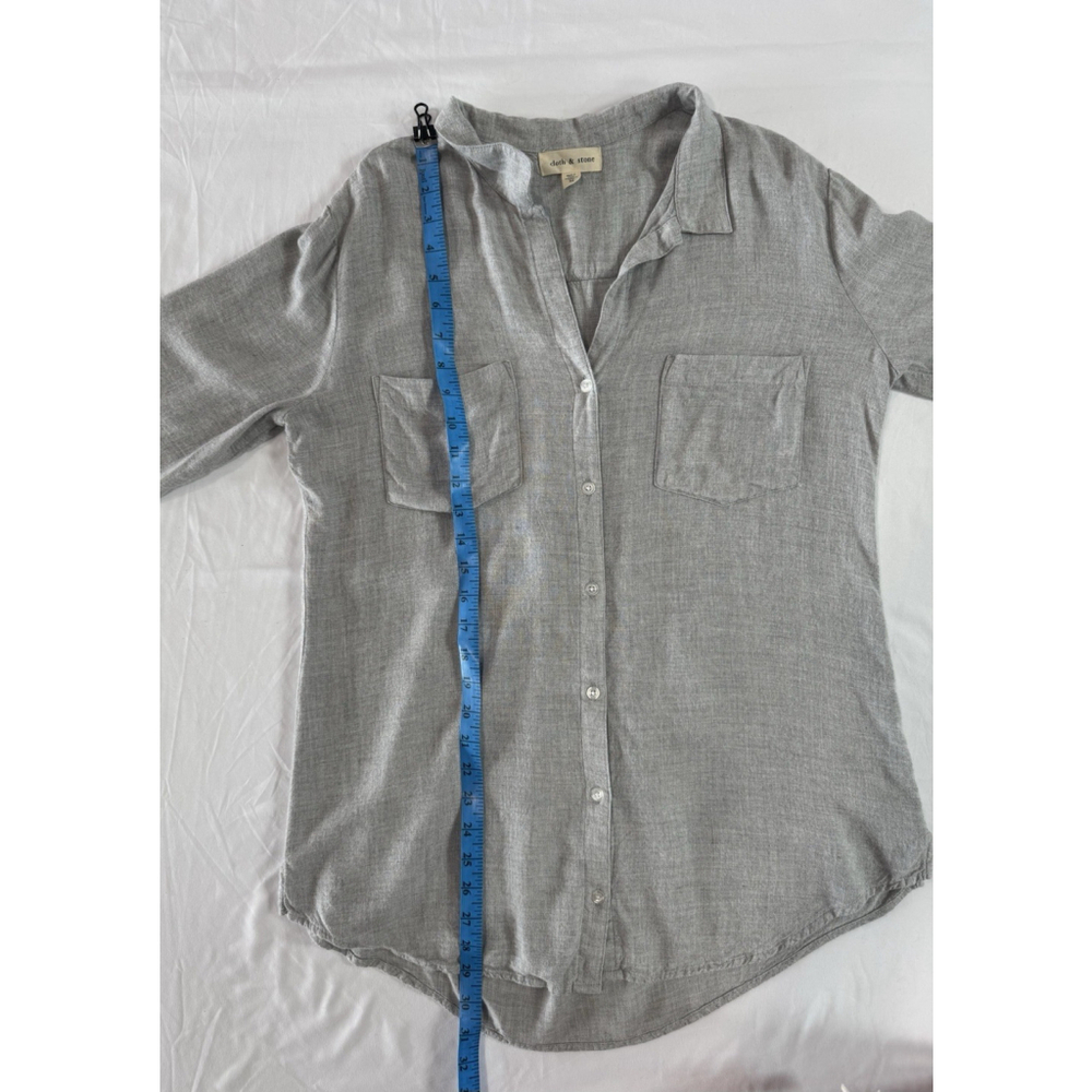 Cloth & Stone Gray Button Front Shirt Medium Rayon Casual Pocket Button Down - Picture 6 of 8